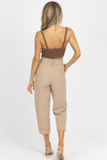 LATTE BELTED STRAIGHT LEG TROUSERS