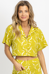 LIME LINEN ABSTRACT OPEN-BACK TOP