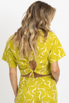 LIME LINEN ABSTRACT OPEN-BACK TOP