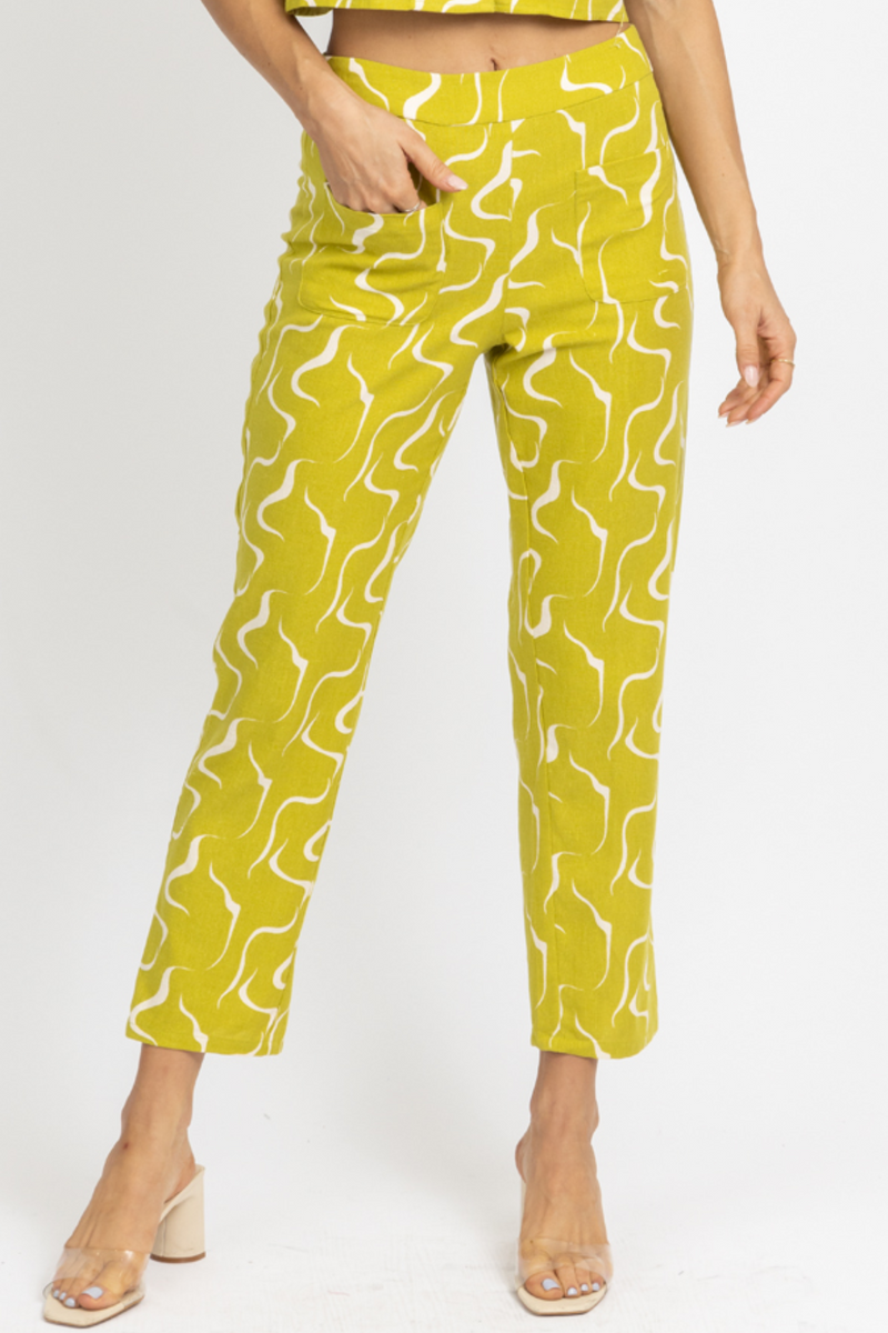 LIME LINEN ABSTRACT CULOTTE PANT