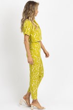 LIME LINEN ABSTRACT CULOTTE PANT