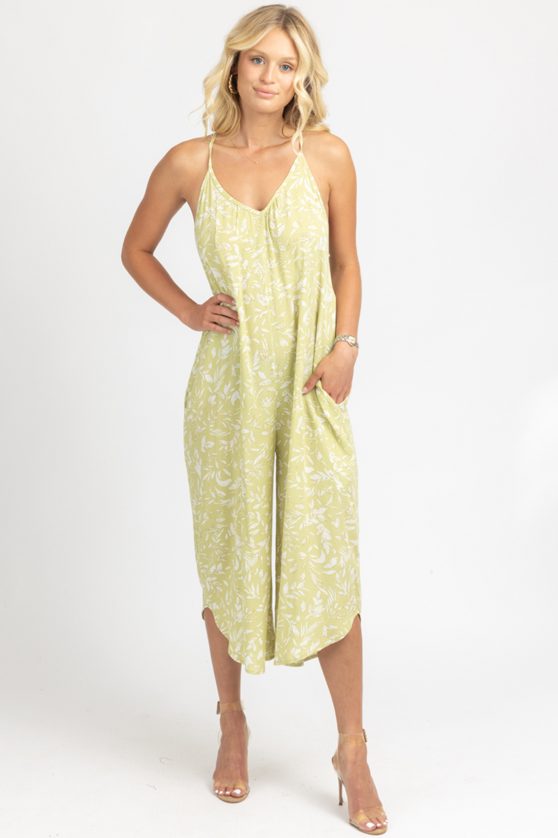 LIME FLORAL RELAXED POCKET JUMPSUIT