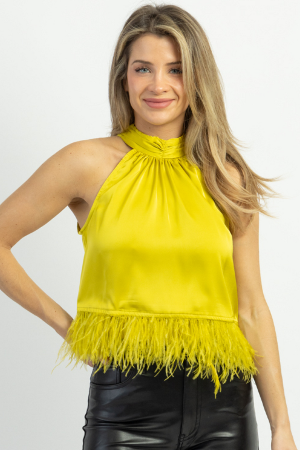 NIGHT MOVES CHARTREUSE FEATHER TOP