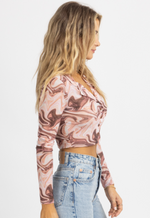 MAUVE MARBLED BUTTONED COLLAR TOP