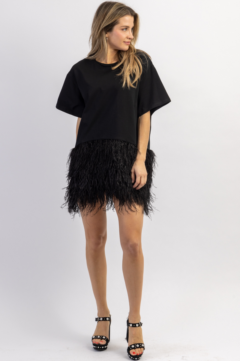 MIDNIGHT TOAST FEATHER MINI DRESS