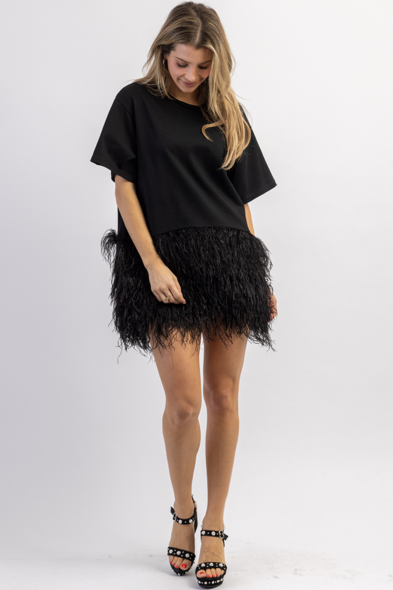 MIDNIGHT TOAST FEATHER MINI DRESS