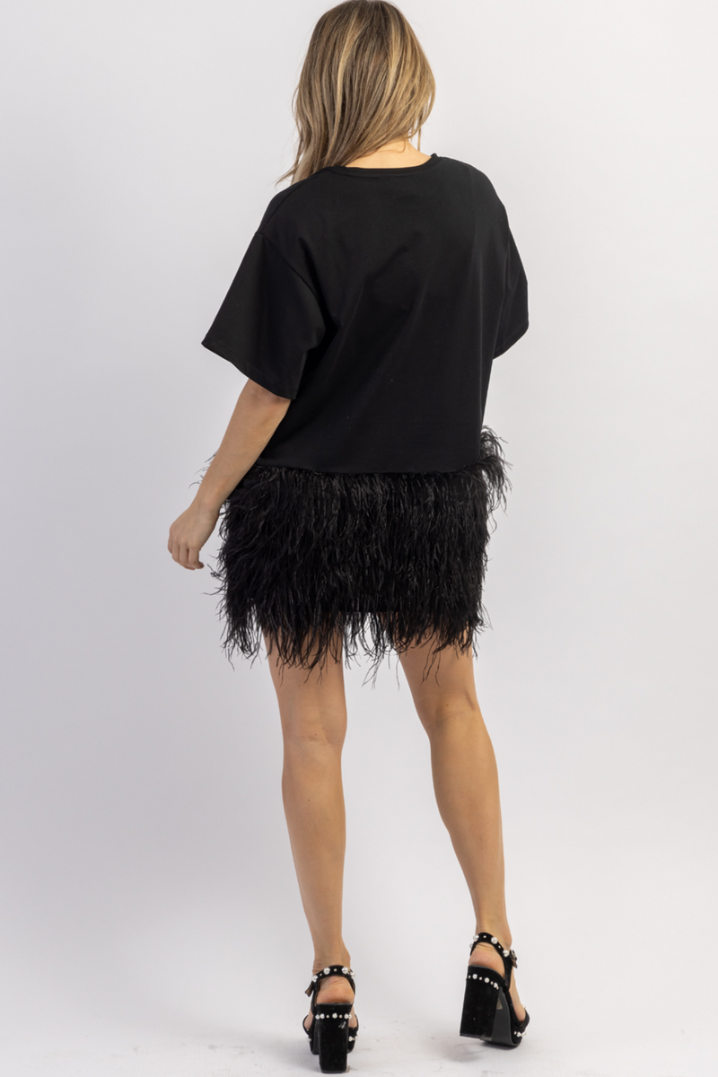 MIDNIGHT TOAST FEATHER MINI DRESS