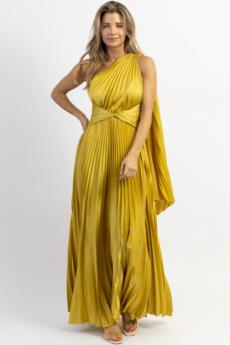 STARLOW MOSS ONE SHOULDER PLEAT DRESS – L'ABEYE