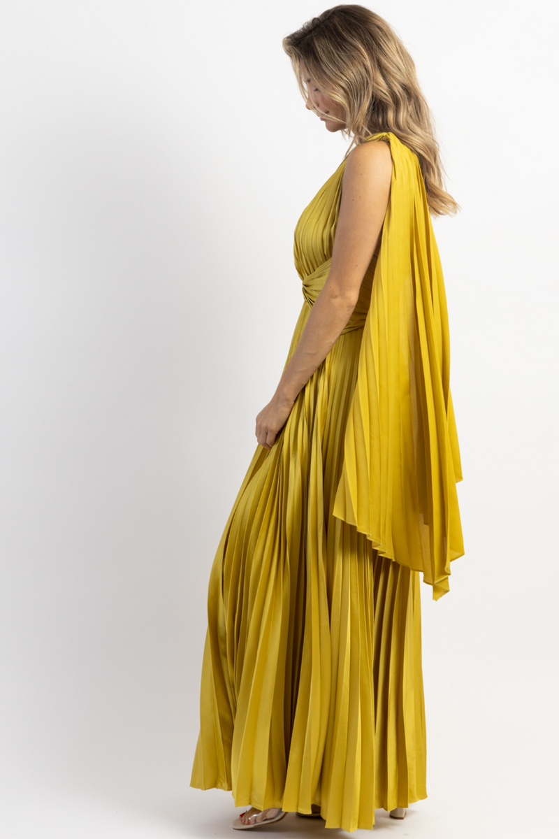 STARLOW MOSS ONE SHOULDER PLEAT DRESS – L'ABEYE