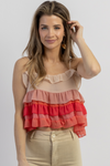 POPPI MULTI-PINK TIERED RUFFLE CAMI