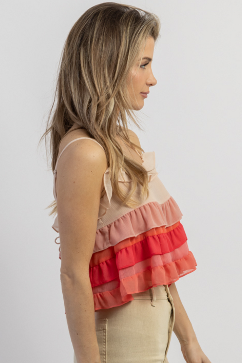 POPPI MULTI-PINK TIERED RUFFLE CAMI