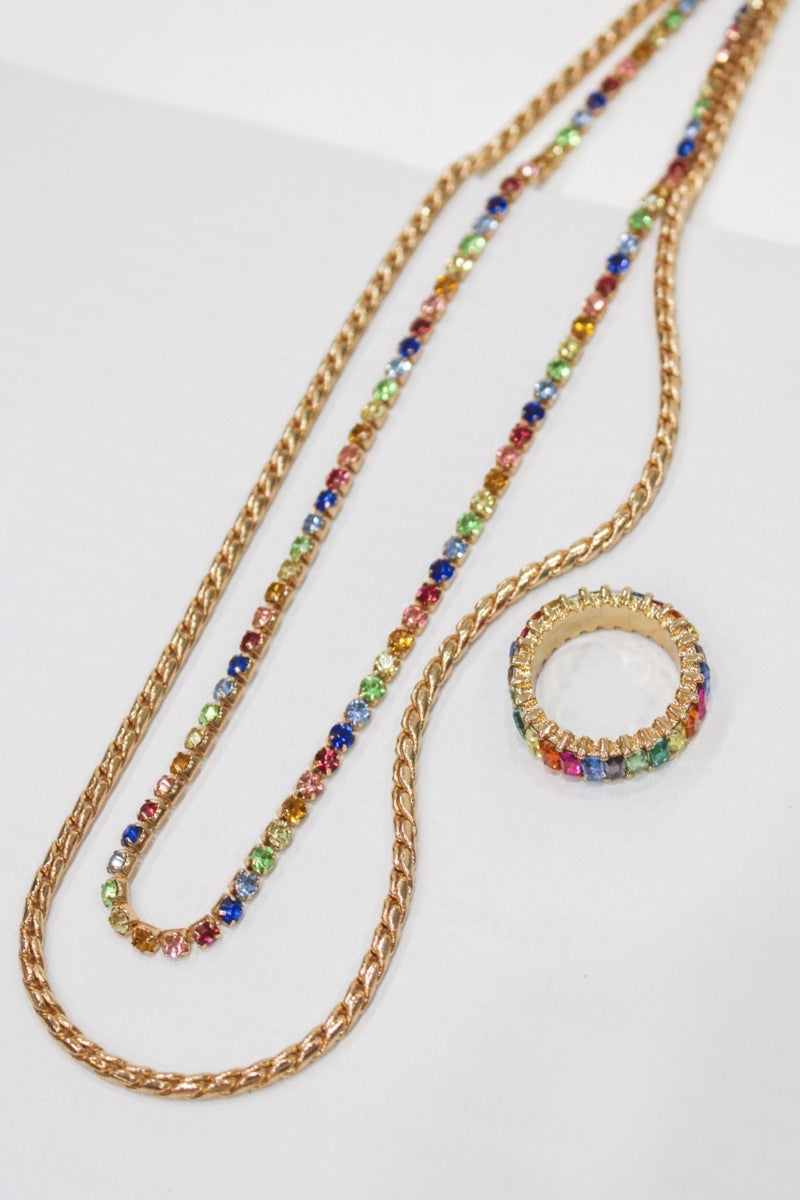 MULTICOLOR GOLD CHAIN LAYERED NECKLACE