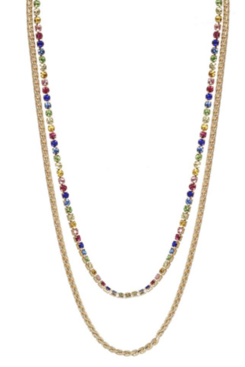MULTICOLOR GOLD CHAIN LAYERED NECKLACE