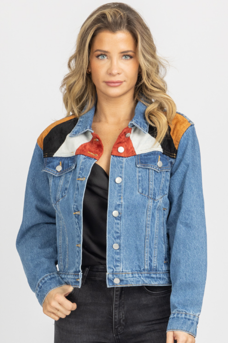 SUEDE PATCH RELAXED DENIM JACKET