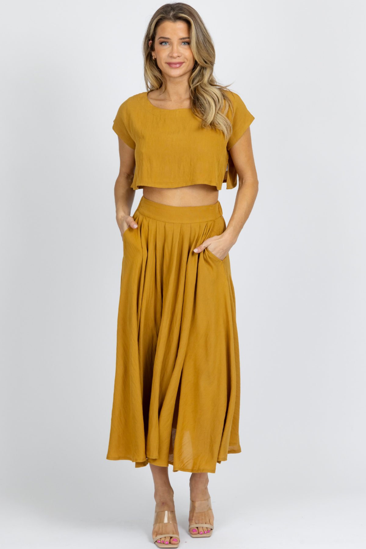 Mustard sales linen skirt