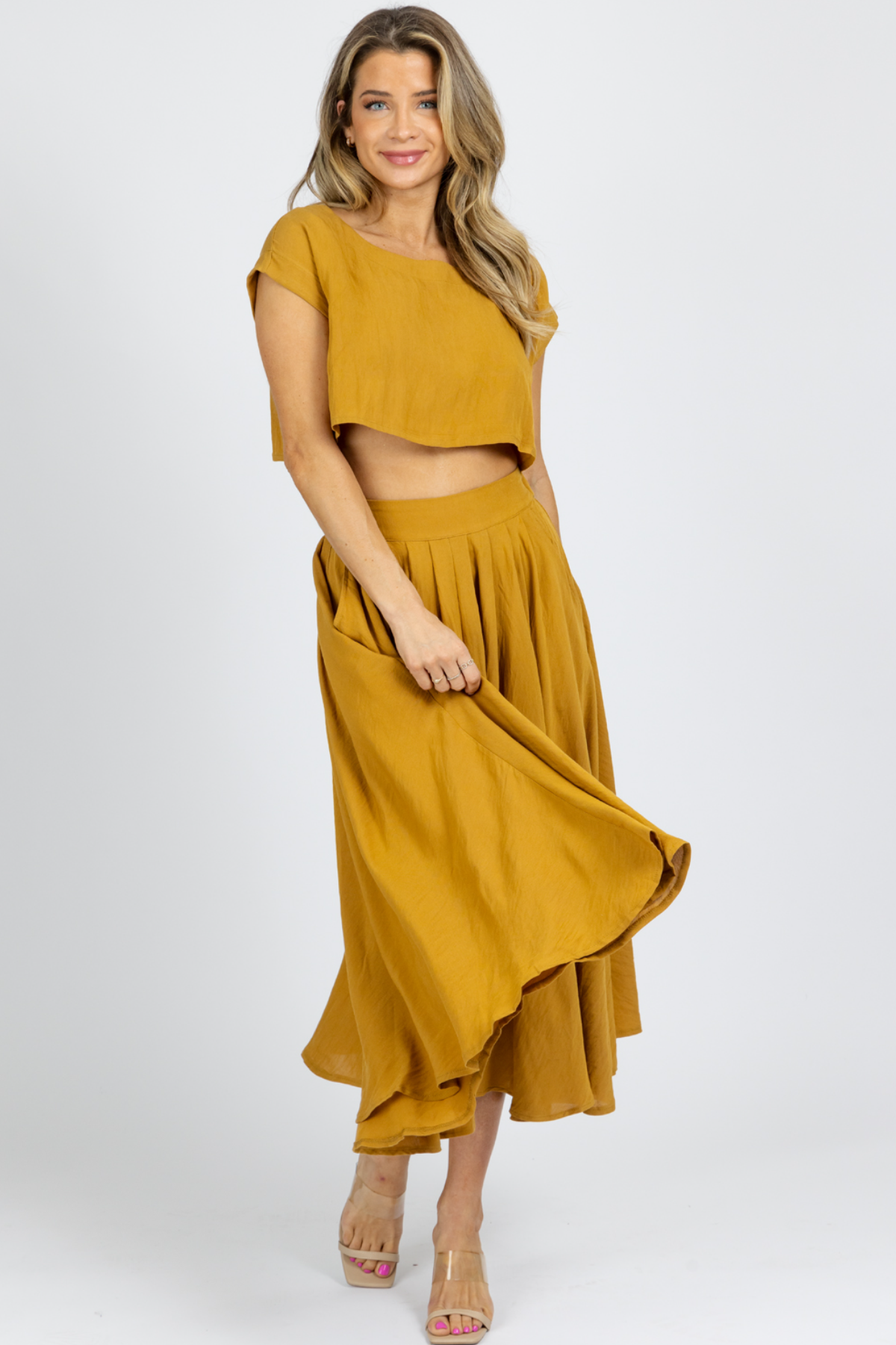 Mustard sales flowy skirt