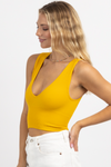 MUSTARD DEEP-V THICK RIBBED CROP TANK *BACK IN STOCK*