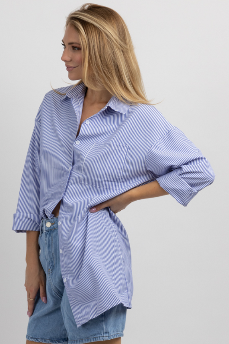 CLASSIC BLUE STRIPE RELAXED BUTTON DOWN