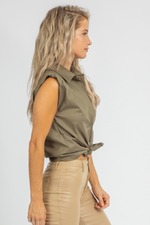 ARMY SLEEVELESS BUTTON FRONT TOP