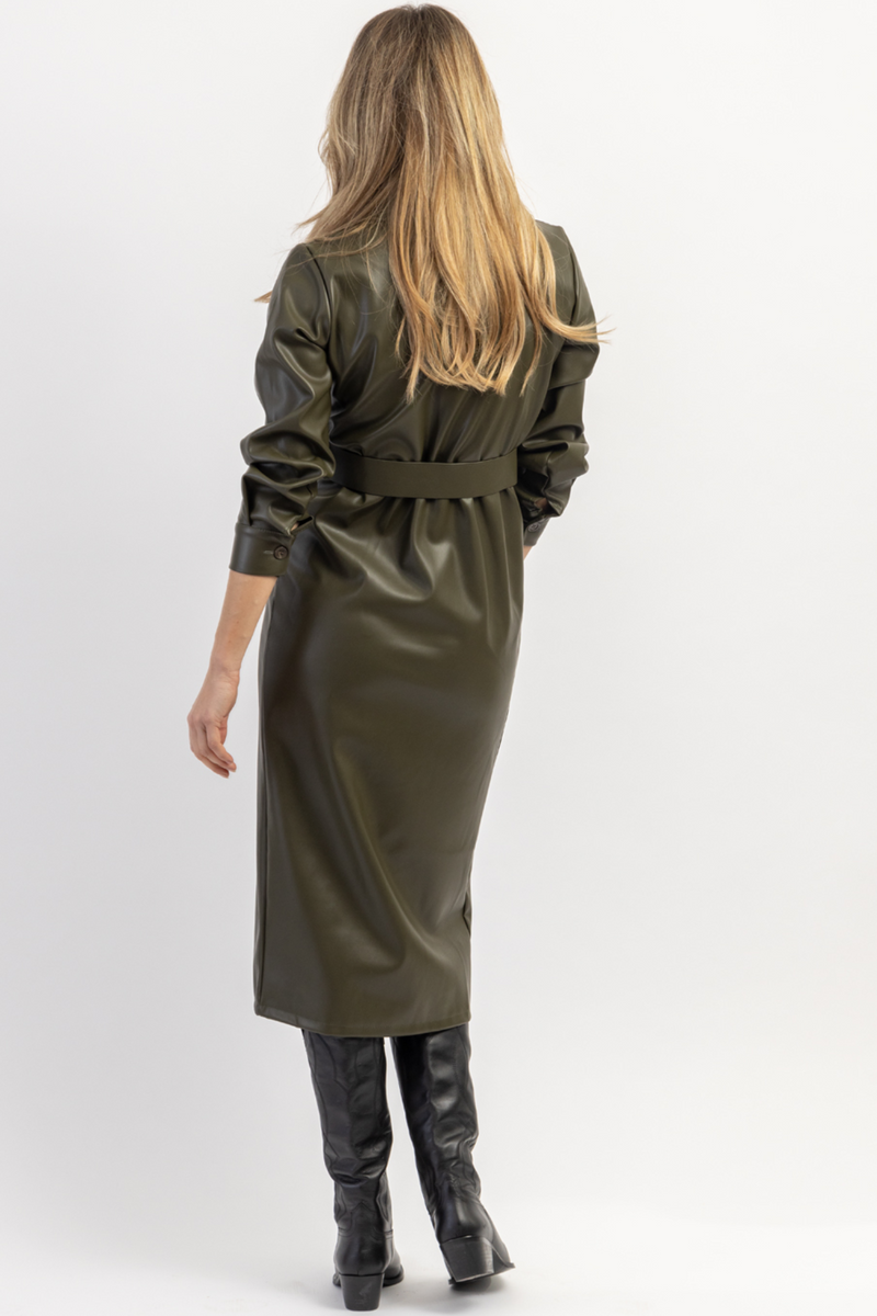 CINQUE TERRE OLIVE LEATHER MIDI DRESS