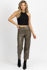 DUSTY OLIVE FAUX LEATHER FLARE PANT