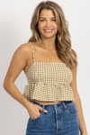 OLIVE CHECKED TIE BACK CROP TOP