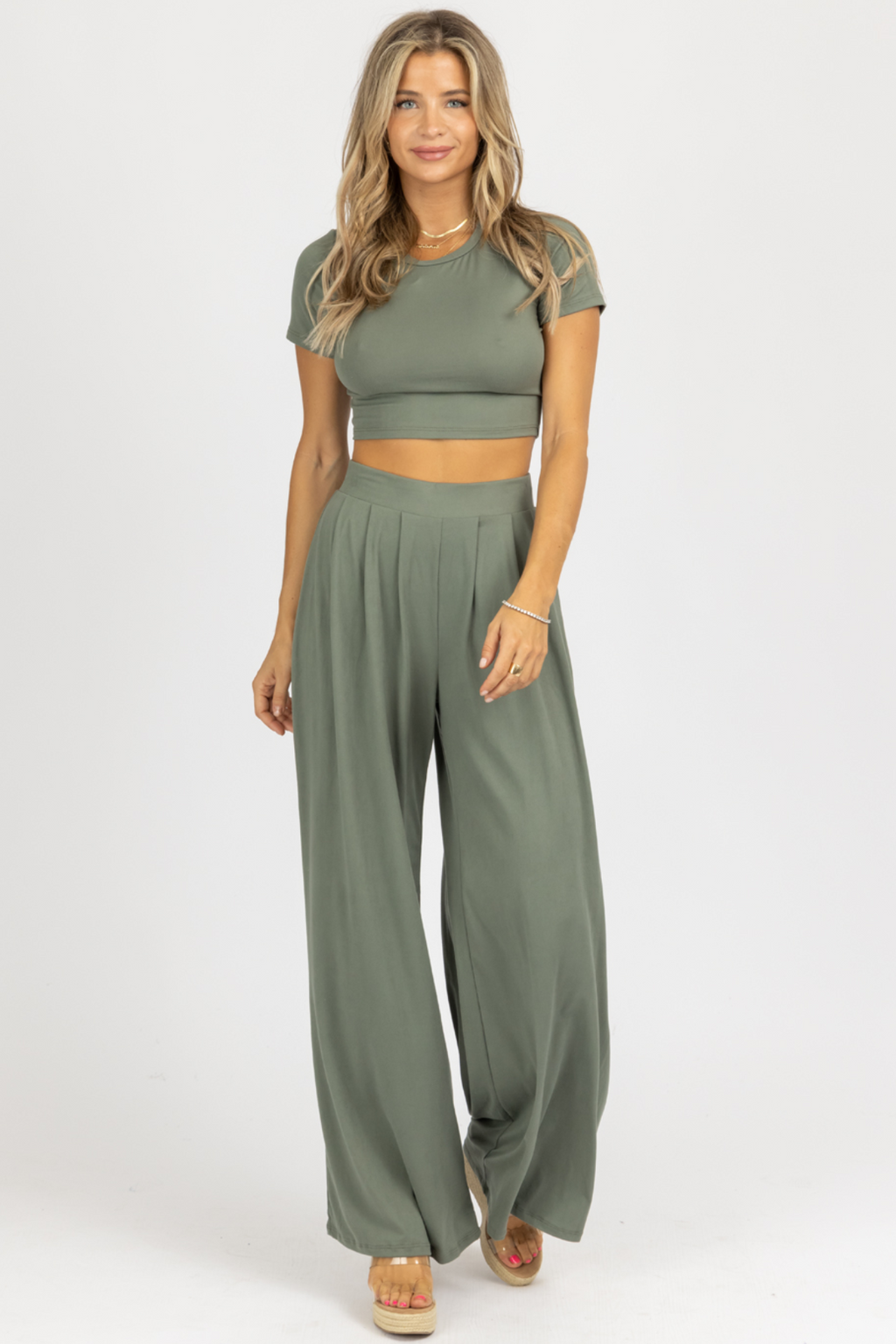 BUTTER SOFT OLIVE PALAZZO PANT SET *RESTOCK COMING SOON*