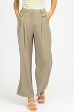 OLIVE PINTUCK PLEATED TROUSER