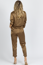 OLIVE SATIN OPEN-FRONT TIE JUMPSUIT *BACK IN STOCK*