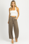 OLIVE PLEATED HIGH WAISTED TROUSER