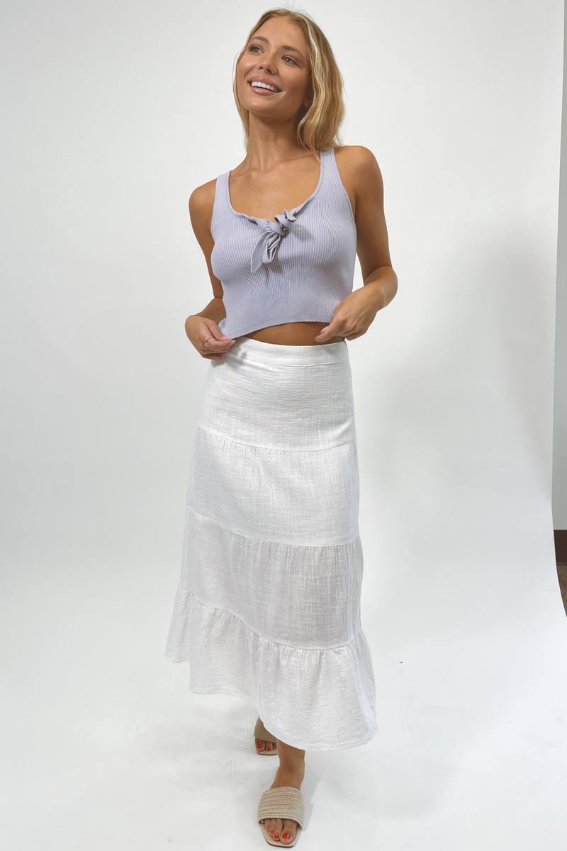 Perfect Intentions White Tiered Midi Skirt