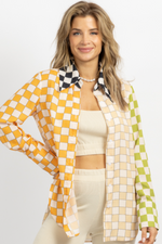 PINK MULTI-CHECKED BUTTON DOWN