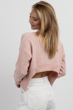 PINK + WHITE OPEN BACK SWEATER