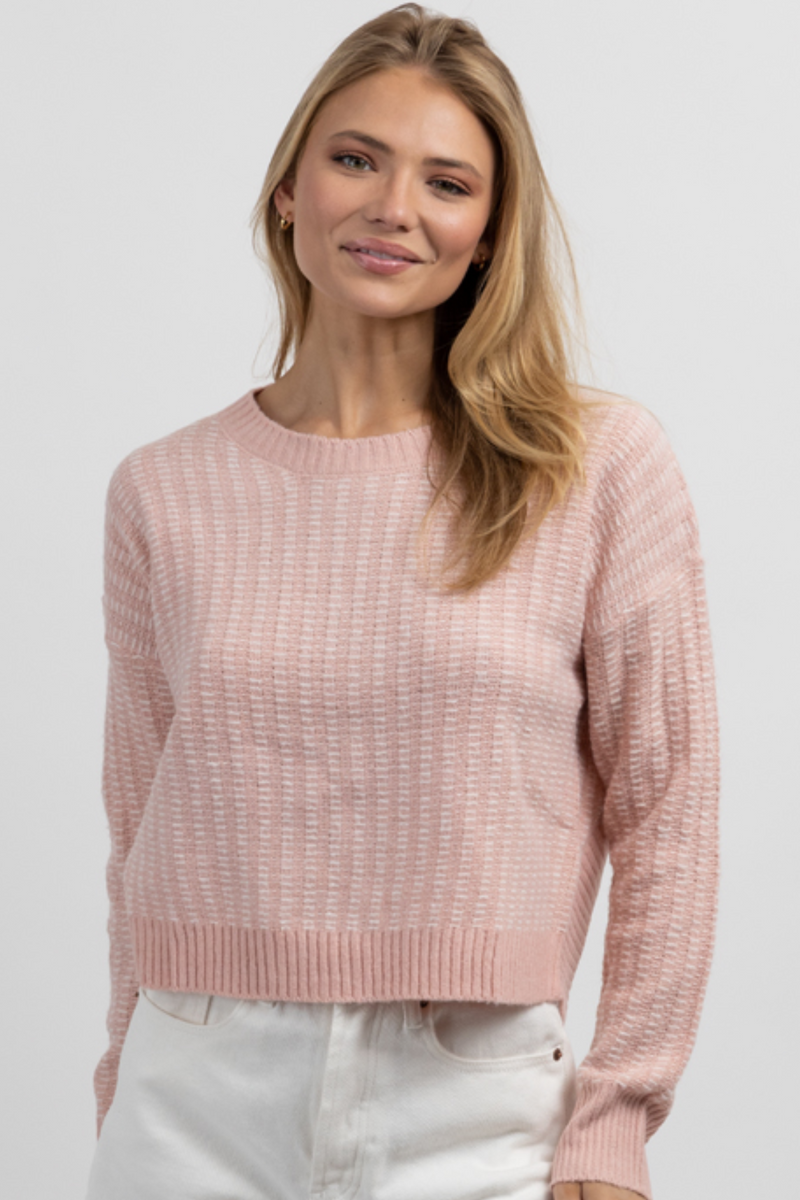 PINK + WHITE OPEN BACK SWEATER