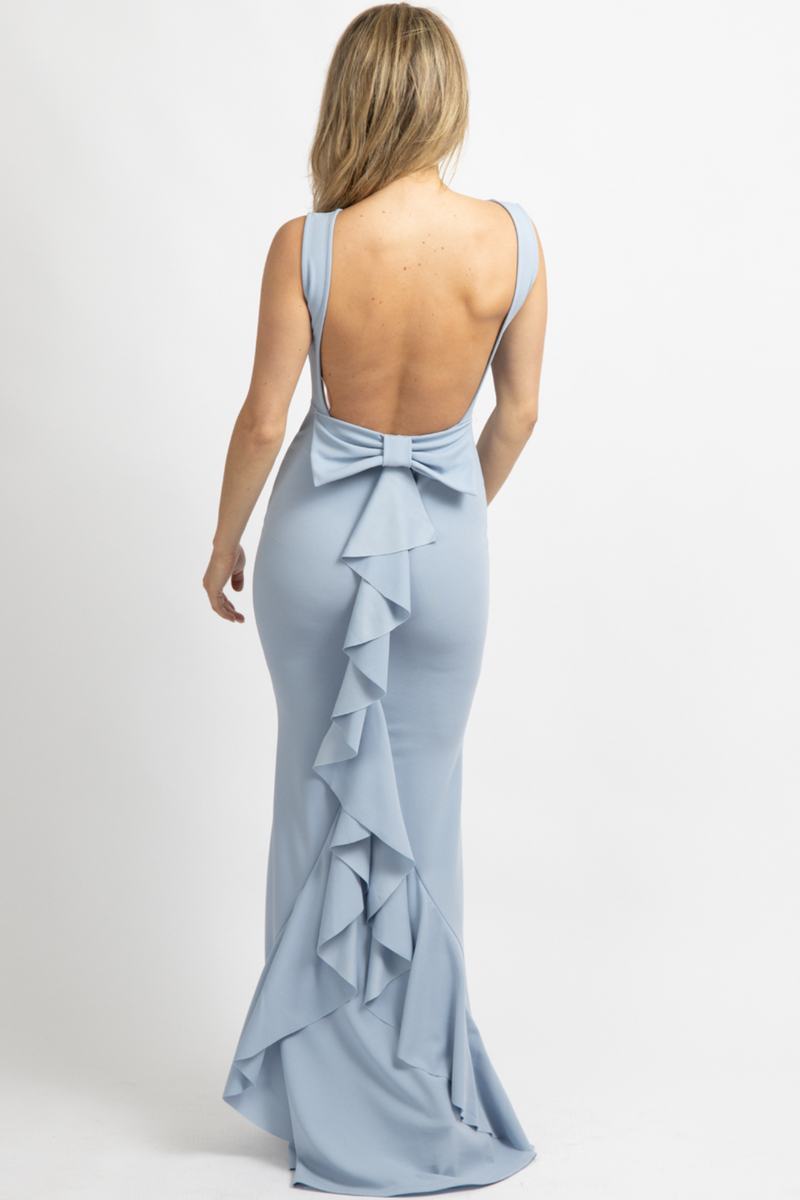 BLUE BOW BACK MAXI DRESS