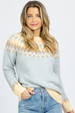POWDER BLUE + CREAM PATTERNED SWEATER *BACK IN STOCK*
