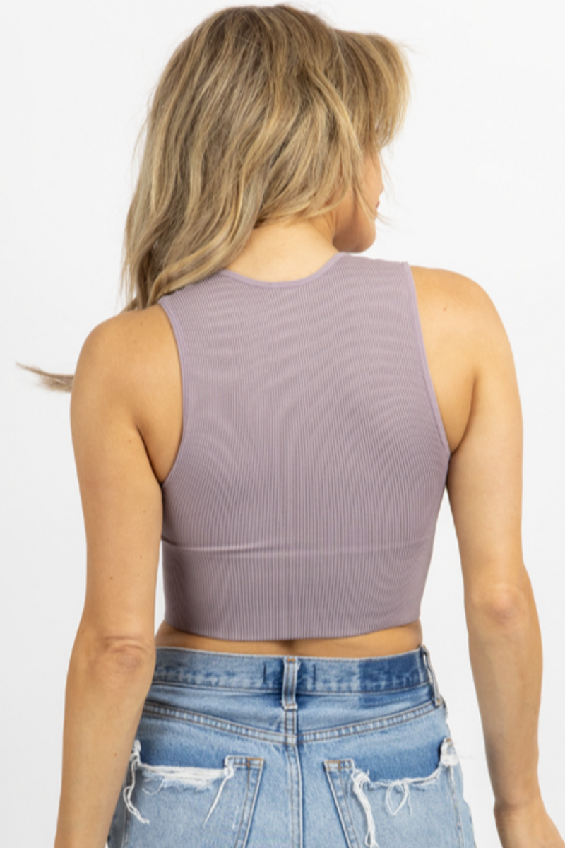 PURPLE DEEP-V THICK RIBBED CROP TANK *BACK IN STOCK*