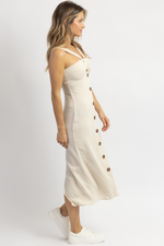 RAE NEUTRAL BOW + BUTTON MIDI DRESS *BACK IN STOCK*