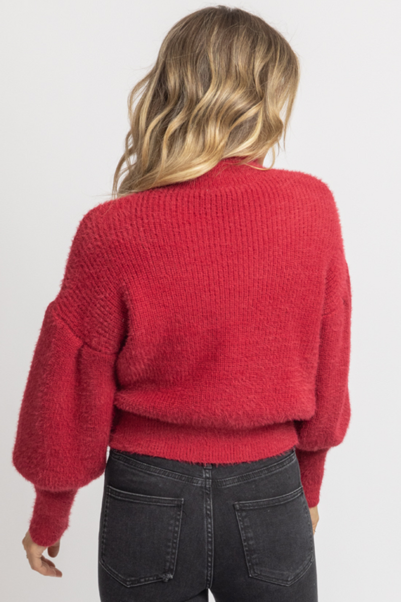 Red fuzzy 2025 crop sweater