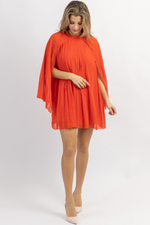 SPICY ORANGE PLEATED CAPE MINI DRESS