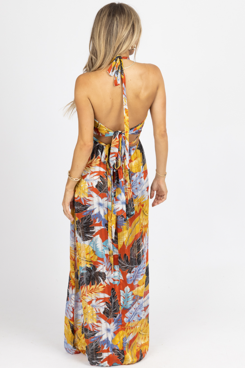 RUST TROPICAL HIGH SLIT MAXI COVER UP *BACK IN STOCK*