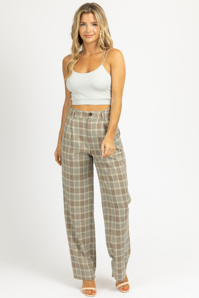 Pleated cheap plaid pants