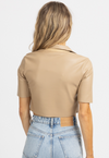 SAND FAUX LEATHER COLLARED CROP TOP