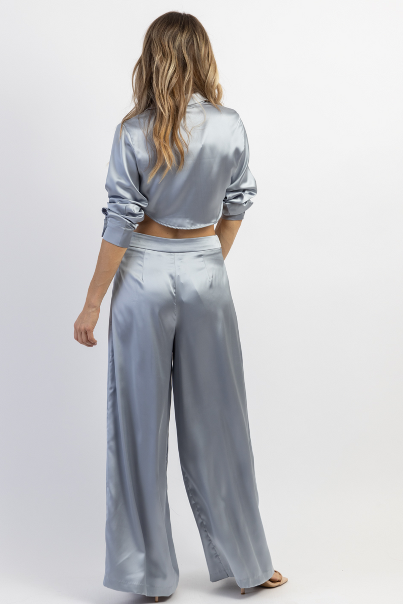 Buy BLUE V-NECK CROP TOP AND WIDE LEG TROUSER SET for Women Online in India