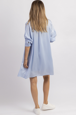 SKY BLUE SATIN MINI DRESS + BUTTON DOWN SET