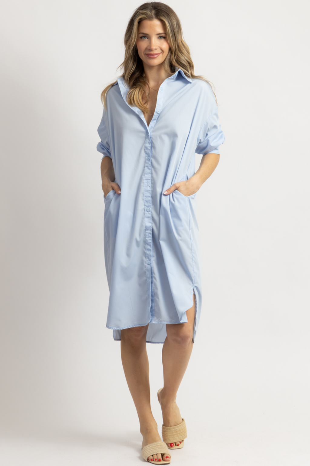 SULLY LIGHT BLUE BUTTON MIDI COVER UP DRESS