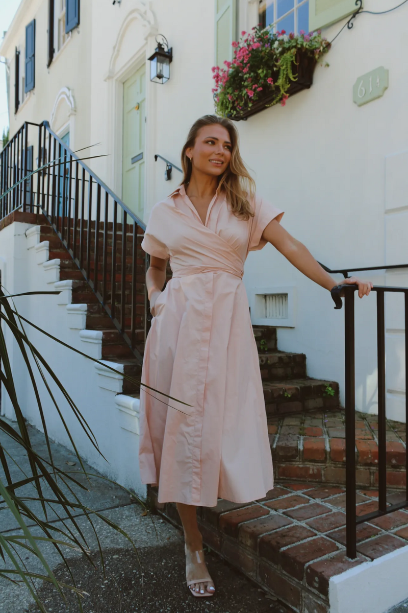 SUNNY DAYS PINK BOW MIDI DRESS L ABEYE