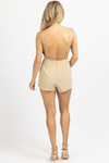 TAUPE BACKLESS COWL NECK ROMPER