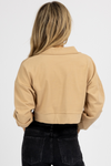 TAUPE LONG SLEEVE COLLARED KNIT CROP TOP