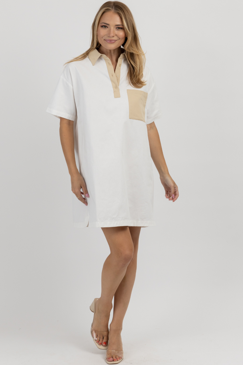RONNIE TAUPE CONTRAST SHIRT DRESS
